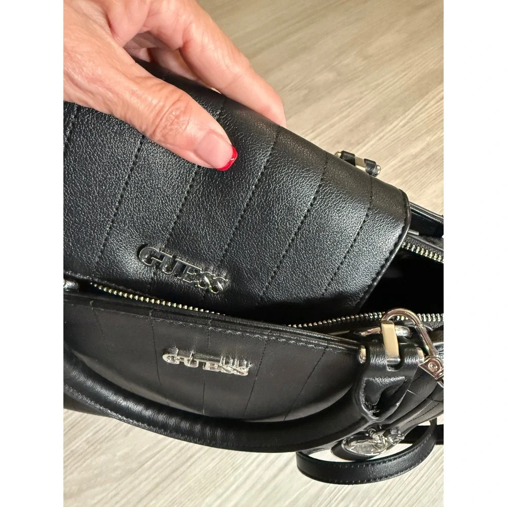 Guess Black Quilted Satchel Handbag and Matching Wristlet Wallet Set VY854242
